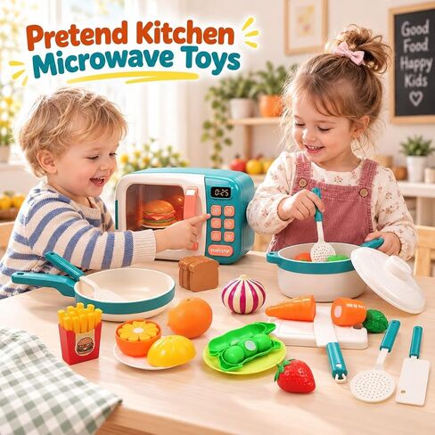 CUTE STONE Microwave Toys Kitchen Play Set, Kids Pretend Play Electronic Oven with Play Food, Kids Cookware Pot and Pan Toy Set, Cooking Utensils,Great Learning Kitchen Toys for Girls Boys in Saudi Arabia