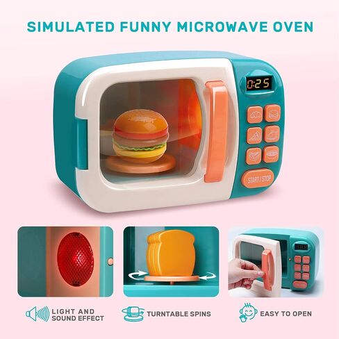 CUTE STONE Microwave Toys Kitchen Play Set, Kids Pretend Play Electronic Oven with Play Food, Kids Cookware Pot and Pan Toy Set, Cooking Utensils,Great Learning Kitchen Toys for Girls Boys in Saudi Arabia