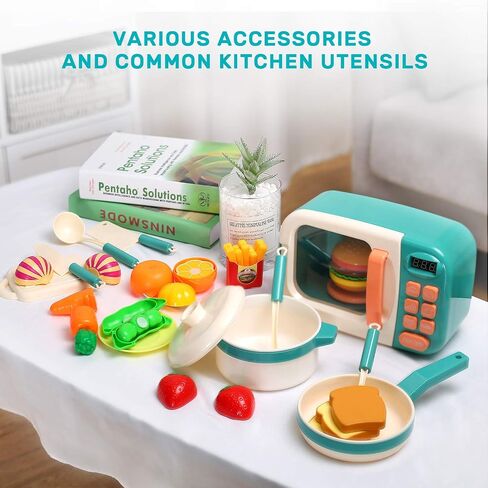 CUTE STONE Microwave Toys Kitchen Play Set, Kids Pretend Play Electronic Oven with Play Food, Kids Cookware Pot and Pan Toy Set, Cooking Utensils,Great Learning Kitchen Toys for Girls Boys in Kuwait
