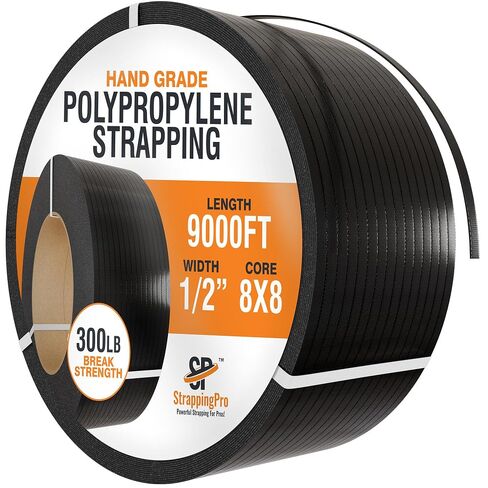 Strapping Pro - Industrial Strength Hand Grade Polypropylene Strapping Roll for Pallet Strapping (600 LB Break Strength - 8" x 8" Core) - PP Poly Plastic Banding Strapping for Packing Bulky Items in Kuwait