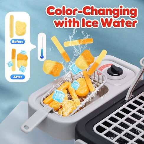 CUTE STONE Kids BBQ Grill Toys, Color Changing Play Food, Sizzling Sound & Light Effects, Cool Mist Spray, Pretend Cooking with Frying & Grilling, 2-Tier BBQ on Wheels - Kitchen Toy, Birthday Gift in Kuwait