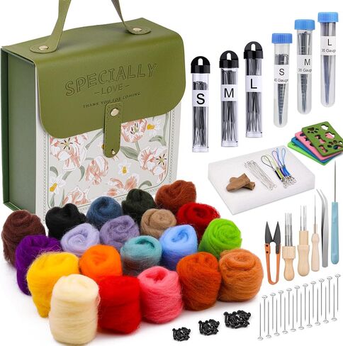 Mayboos Needle Felting Kit, Wool Roving 20 Colors Set, 132 Pcs Needles Wool Felting Needles Supplies Wool Felting Kit Felt Molds with Portable Storage Box in Saudi Arabia