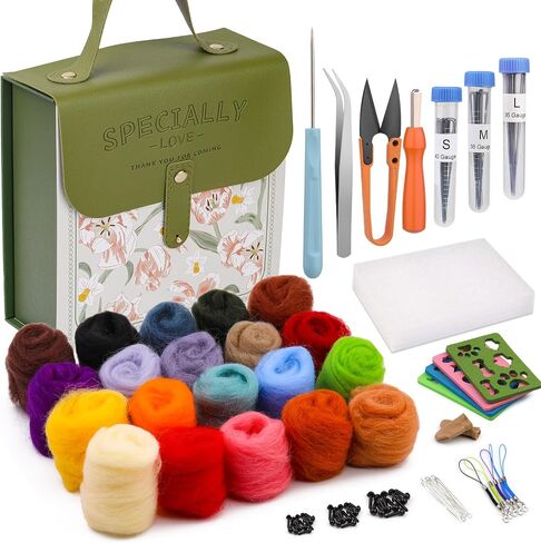 Mayboos Needle Felting Kit, Wool Roving 20 Colors Set, 132 Pcs Needles Wool Felting Needles Supplies Wool Felting Kit Felt Molds with Portable Storage Box in Saudi Arabia