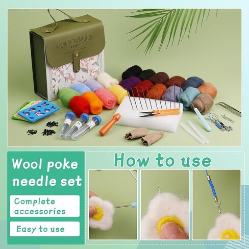 Mayboos Needle Felting Kit, Wool Roving 20 Colors Set, 132 Pcs Needles Wool Felting Needles Supplies Wool Felting Kit Felt Molds with Portable Storage Box in Saudi Arabia
