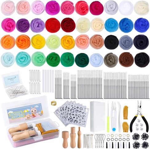 Mayboos Needle Felting Kit,Wool Roving 40 Colors Set, 132 Pcs Needles Wool Felting Needles Tools with 3 Sizes Felting Needles for Felted Animal Needle Felting Supplies in Saudi Arabia