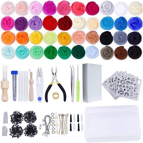 Mayboos Needle Felting Kit,Wool Roving 40 Colors Set, 132 Pcs Needles Wool Felting Needles Tools with 3 Sizes Felting Needles for Felted Animal Needle Felting Supplies in Saudi Arabia
