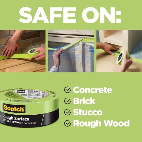 Scotch Rough Surface Extra Strength Painters Tape, 1.5 Inch Wide (1.41 In. X 60 Yds) 1 Roll, Green Tape Protects Surfaces and Removes Easily, Painting Tapes for Indoor and Outdoor Use (2060-36AP) in Kuwait