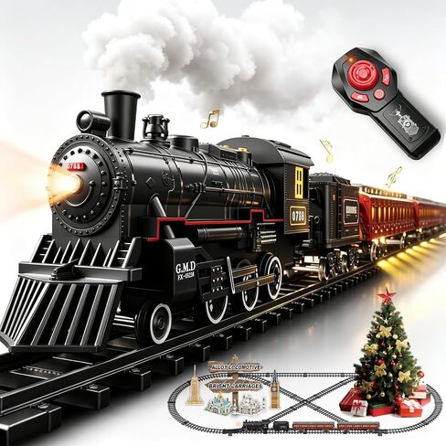 Electric Train Sets for Boys Girls Metal Alloy Christmas Trains Toys Steam Locomotive, Passenger Carriages, Tracks, Light & Sounds Rechargeable Birthday Gifts for Kids 3 4 5 6 7 8 + Years Old Red … in Kuwait