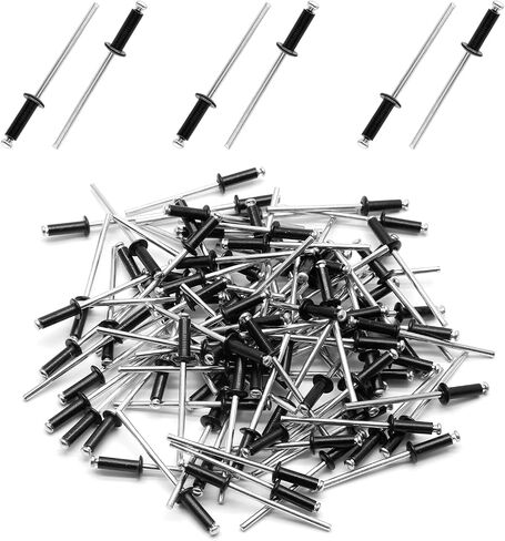 3/16" x 1/2" Aluminum Blind Rivets Pop Rivets Assortment, Tri Grip Rivets Riveting Tool kit for Kayak Marine Boat- Pack of 100, Black in Kuwait