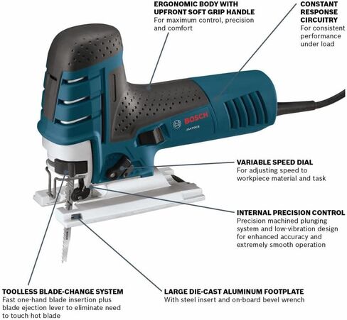 Bosch 7.0 Amp Corded Variable Speed Barrel-Grip Jig Saw JS470EB with Carrying Case with Bosch 10-Piece Assorted T-Shank Jig Saw Blade Set T5002 in Saudi Arabia
