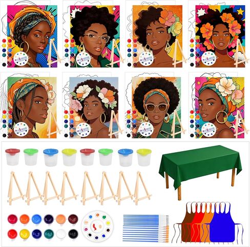 81 Pcs 8-Guest Pre Drawn Canvas Painting Kit, Black Women in Kuwait