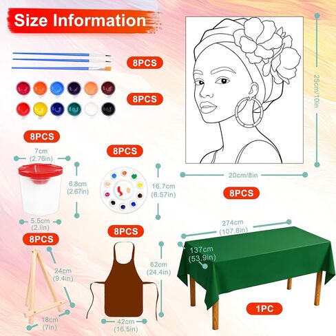 81 Pcs 8-Guest Pre Drawn Canvas Painting Kit, Black Women in Kuwait