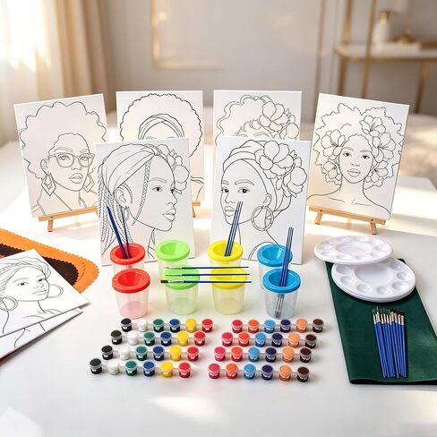 81 Pcs 8-Guest Pre Drawn Canvas Painting Kit, Black Women in Kuwait