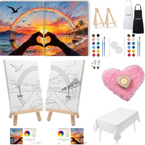 2 Pack Sip and Paint Kit for Couples – Pre-Drawn 8x10 Canvas Painting Set with Acrylic Paints & Brushes, Romantic Date Night Activity for Adults at Home (Premium Edition) in Saudi Arabia