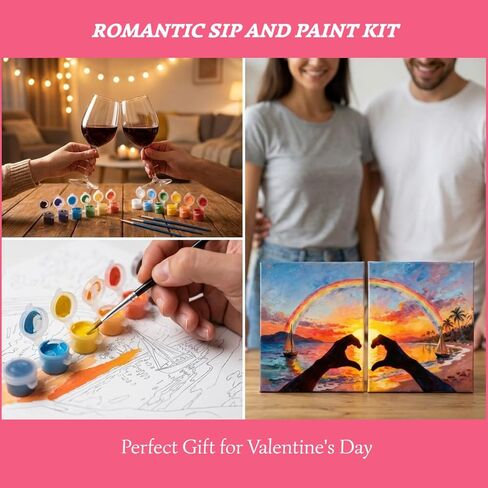 2 Pack Sip and Paint Kit for Couples – Pre-Drawn 8x10 Canvas Painting Set with Acrylic Paints & Brushes, Romantic Date Night Activity for Adults at Home (Premium Edition) in Saudi Arabia