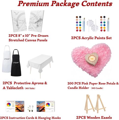 2 Pack Sip and Paint Kit for Couples – Pre-Drawn 8x10 Canvas Painting Set with Acrylic Paints & Brushes, Romantic Date Night Activity for Adults at Home (Premium Edition) in Saudi Arabia