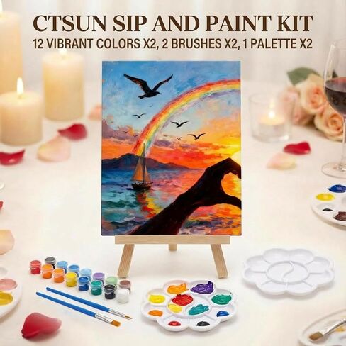 2 Pack Sip and Paint Kit for Couples – Pre-Drawn 8x10 Canvas Painting Set with Acrylic Paints & Brushes, Romantic Date Night Activity for Adults at Home (Premium Edition) in Saudi Arabia