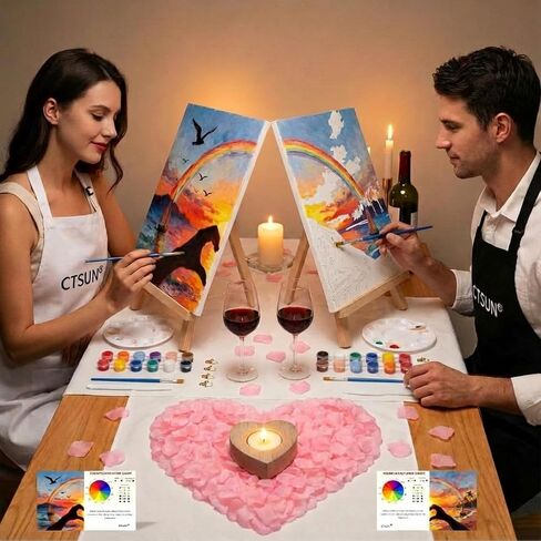 2 Pack Sip and Paint Kit for Couples – Pre-Drawn 8x10 Canvas Painting Set with Acrylic Paints & Brushes, Romantic Date Night Activity for Adults at Home (Premium Edition) in Saudi Arabia