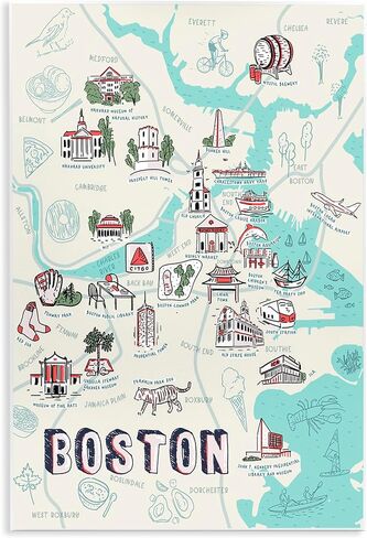 Stupell Industries Illustrative Map of Boston Massachusetts Landmarks Wall Art, 13 x 19, Multi-Color in Kuwait