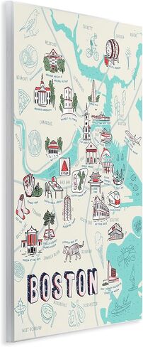 Stupell Industries Illustrative Map of Boston Massachusetts Landmarks Wall Art, 13 x 19, Multi-Color in Kuwait