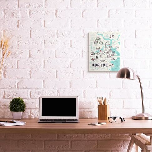 Stupell Industries Illustrative Map of Boston Massachusetts Landmarks Wall Art, 13 x 19, Multi-Color in Kuwait