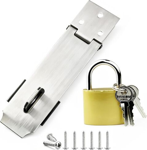 Arlai 5" Stainless Steel Latch Lock Padlock hasp Set, with Screws and Padlock, Your Own Fence Locks gate Lock, for shed Locks with Keys Lock hasp Set in Kuwait