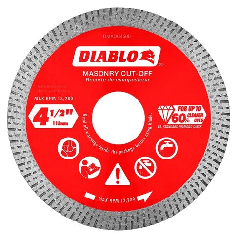 Diablo Diamond Continuous Rim Masonry Cut-Off Disc for Granite, Marble, Porcelain and Tile - 4-1/2" Diameter, 1.4mm Kerf, 13280 Max RPM - DMADC0450 in Saudi Arabia