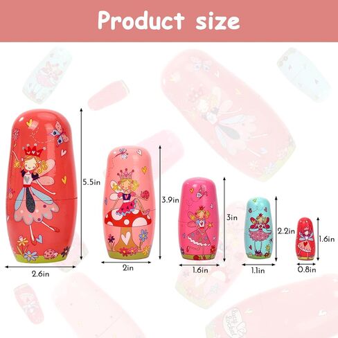 5 Pcs Russian Nesting Dolls Matryoshka Doll Handmade (Fairy) in Kuwait