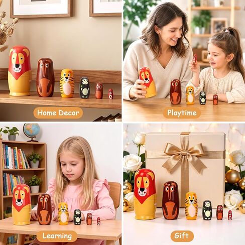 6 Pcs Russian Nesting Dolls Matryoshka Doll Handmade (Lion) in Kuwait