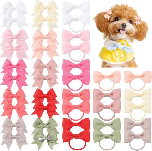 yoyokid 40PCS 2Inch Puppy Dog Hair Bows with Clips & Rubber Bands, Small Pet Grooming Hair Accessories, Cute Puppy Hair Clips for Small Dogs Cats, Mixed Colors Set A in Saudi Arabia