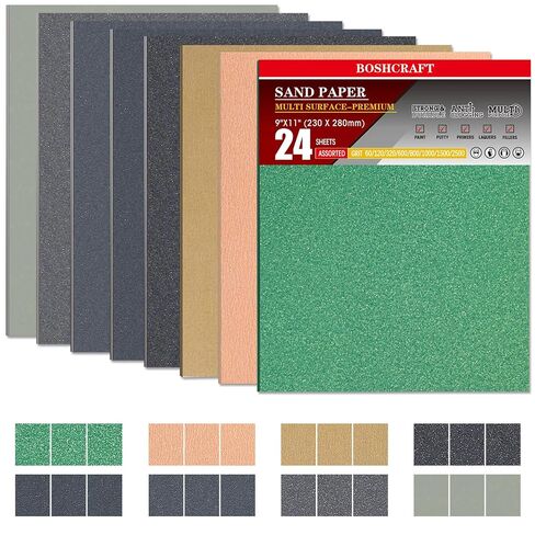 Mojucraft 24 Pcs Sandpaper, Wet & Dry Sandpaper Assortment 60/120/320/600/800/1000/1500/2500 Grit Sand Paper for Wood Metal Automotive Drywall Plastic 9 × 11 inch Sandpaper Sheets in Saudi Arabia