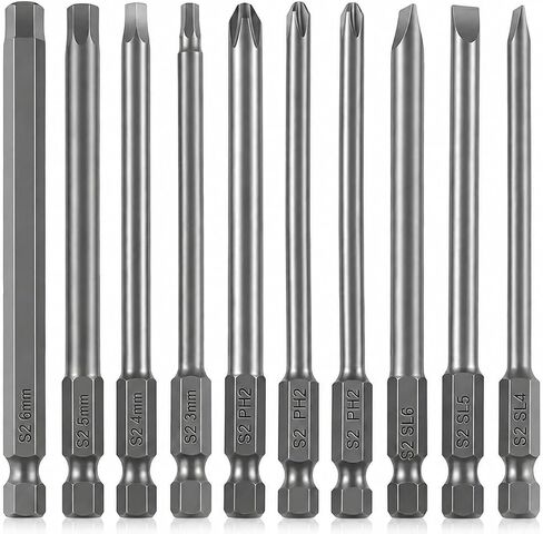 3-in-1 Assorted Long Screwdriver Bit Set Hex Slotted Phillips 10PCS 1/4 Inch Hex Shank 4 Inch/100 mm S2 Steel with Magnetic for Power Screwdriver Drill Impact Driver in Kuwait