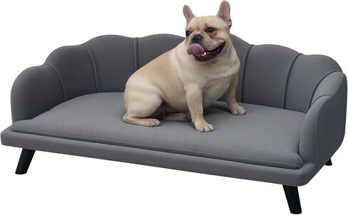 PawHut Velvet Large Dog Couch with Foam Cushion, Soft and Cute Dog Bed with Pearl Design, Pet Sofa for Big and Medium Breeds, Coffee in Saudi Arabia