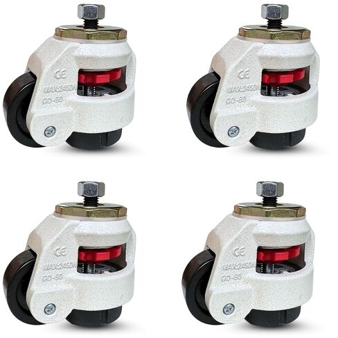 CasterHQ Wheel Master - Retractable Leveling Machine Stem Casters - 4 Pack - 2,400 lbs Per Set - Threaded Stem Version - 12MM Bolts/Hardware Included in Kuwait
