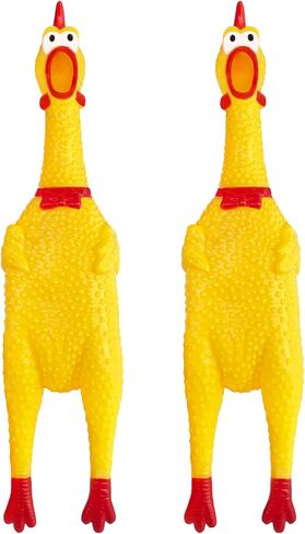 Xeehwb 2 Pcs Large Rubber Chicken,Screaming Chicken Dog Toys,Yellow Rubber Squawking Chickens,Squeaky Chickens Toys,Prank Noise Maker Dog Toys 12 Inch in Saudi Arabia