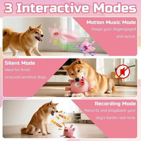 Interactive Moving Dog Toy, Rechargeable Jumping Plush Squeaky Dog Toy with Recording & Music Modes, Automatic Self-Play Toy for Small Medium Large Dogs to Relieve Anxiety & Boredom in Kuwait