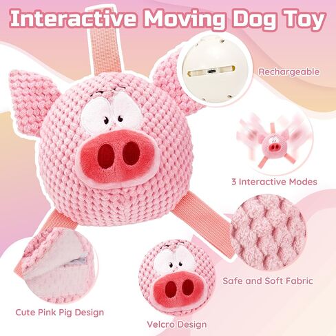 Interactive Moving Dog Toy, Rechargeable Jumping Plush Squeaky Dog Toy with Recording & Music Modes, Automatic Self-Play Toy for Small Medium Large Dogs to Relieve Anxiety & Boredom in Kuwait