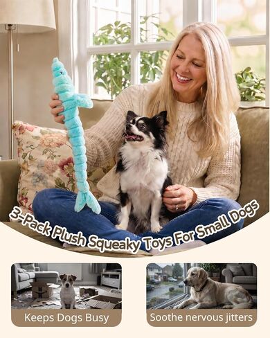 BoYoYo 3 Pack No Stuffing Squeaky Dog Toys for Small Dogs,Plush Crinkle Toy in Saudi Arabia