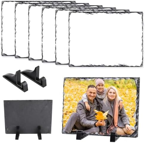 6 Pack Sublimation Slate Blanks Custom Stone Slate Picture Frame Heat Transfer Rock Photo Plaque with Display Stand Decoration for Desktop Souvenir DIY Personalized Gift-Rectangle -3.5 x 5.5 inches in Kuwait