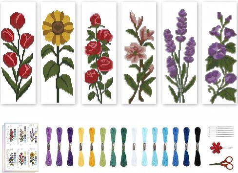 askkqtx 6 Pcs Flowers Cross Stitch Bookmark Kits for Adult Beginners in Kuwait