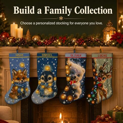 Christmas Stocking Cross Stitch Kit for Adults, 2-in-1 Stamped and Counted AIDA 14, Cute Reindeer Deer with Christmas Lights, Personalized Woodland Animals DIY Embroidery Kit in Kuwait