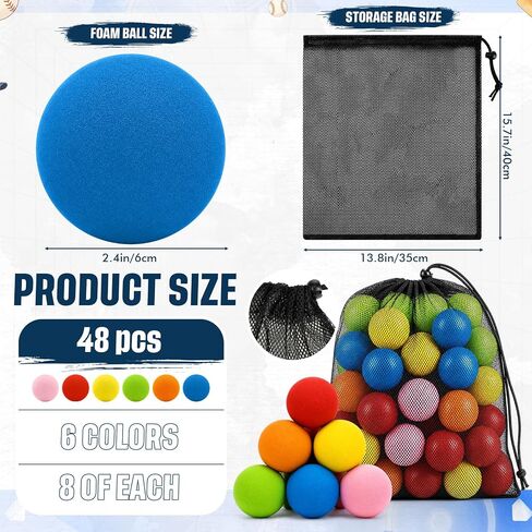 48 Pcs Soft Foam Balls Bulk, Lightweight 2.4 Inch Mini Assorted Colors Sponge Foam Balls with Storage Bag Safe Indoor Play Toy for Birthday Party Favors, Goodie Bag Filler Gifts in Kuwait