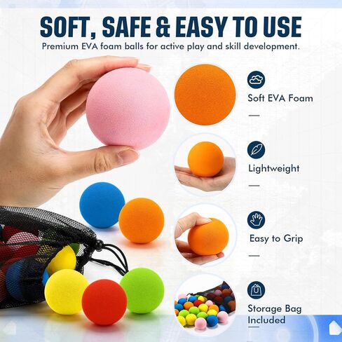 48 Pcs Soft Foam Balls Bulk, Lightweight 2.4 Inch Mini Assorted Colors Sponge Foam Balls with Storage Bag Safe Indoor Play Toy for Birthday Party Favors, Goodie Bag Filler Gifts in Kuwait