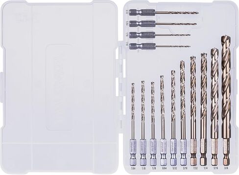 NordWolf 14-Piece M35 Cobalt Drill Bit Set for Stainless Steel, Hardened Metals & Cast Iron, Jobber Length with 1/4" Hex Shank, SAE Sizes 1/16" to 3/8" in Storage Case in Saudi Arabia