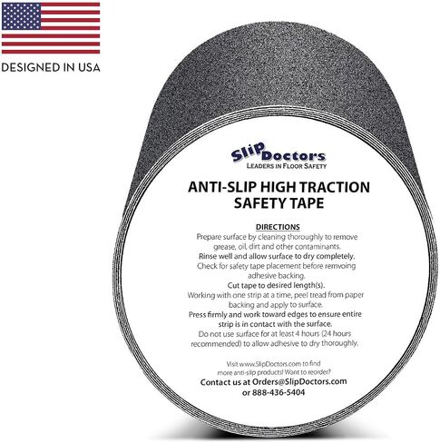 SlipDoctors Anti Slip Traction Tape (6" x 15 FT) Black, 60 Grit, Heavy Duty Safety Tape for Indoor/Outdoor, Ramps, Stairs and more. Strong Adhesive Non Skid Treads. in Kuwait