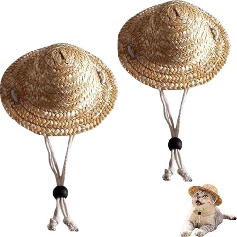 Adjustable Pet Straw Hat, Summer Dog Cat Sunhat Photo Prop Accessory in Saudi Arabia