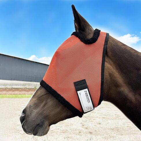 Fly Mask Without Ears for Horses, UV Block & No-Rub (Orange, L) in Kuwait