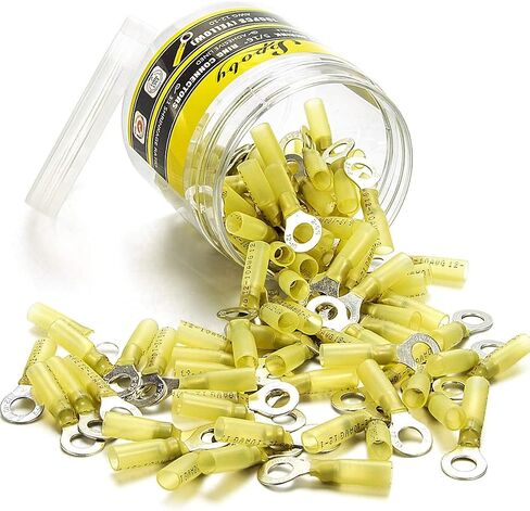 100PCS Ring Connectors 1/4" Yellow 12-10 AWG - Sopoby Heat Shrink Connector Kit Electrical Connectors - Automotive Marine Crimp Ring Connectors in Kuwait