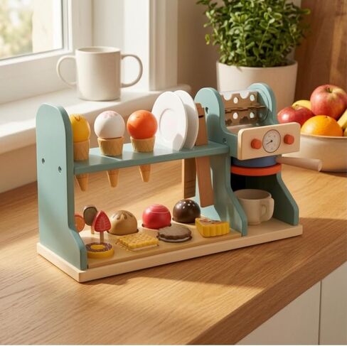 Ice Cream and Sturdy Pretend Café Counter with Display Shelf Children- Area for Family Time in Kuwait