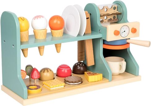 Ice Cream and Sturdy Wooden Play Ice Cream Stand with Coffee Machine Pretend Café Counter with Display Shelf for Home Playroom in Saudi Arabia